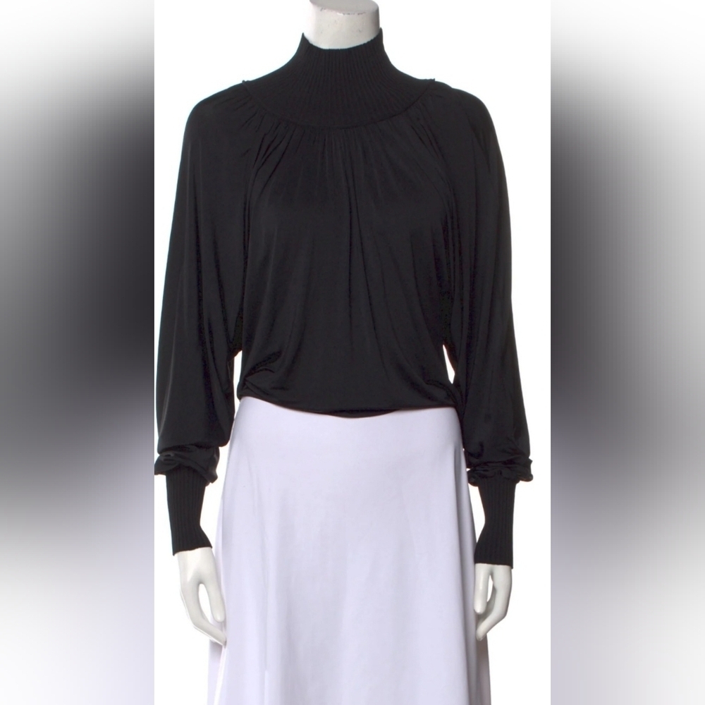 A.L.C. SZ L Black Mock Neck Long Dolman Sleeve‎ Witchy Stretch Blouse NWOT